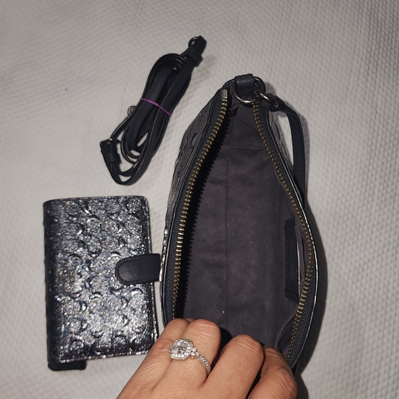 Coach Metallic Black Embossed Shoulder Bag - Picture 8 of 8